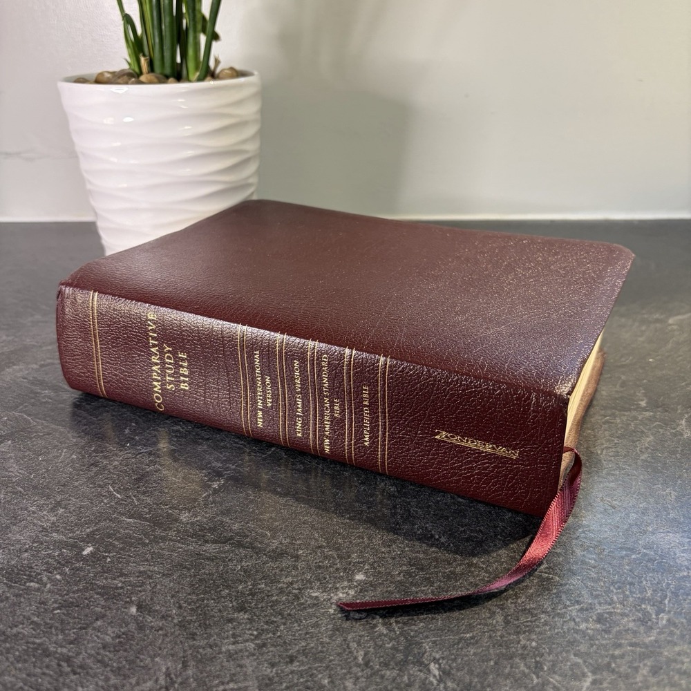 1999‎ Zondervan Burgundy Bonded Leather Comparative Study Bible NIV KJV NASB AMP